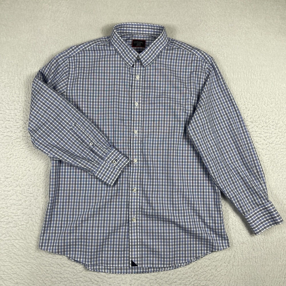 UNTUCKit Button Down Mens XL Blue Gingham Durif WF 01096 Wrinkle Free Shirt
